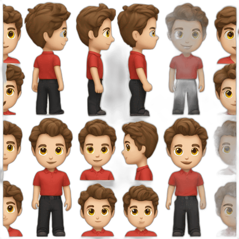 Caucasian-boy-child-dark-brown-hair-red-polo-shirt-black-trousers emoji