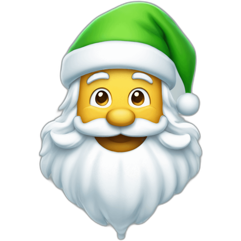 cheerful Santa Claus with a green hat and with snow emoji