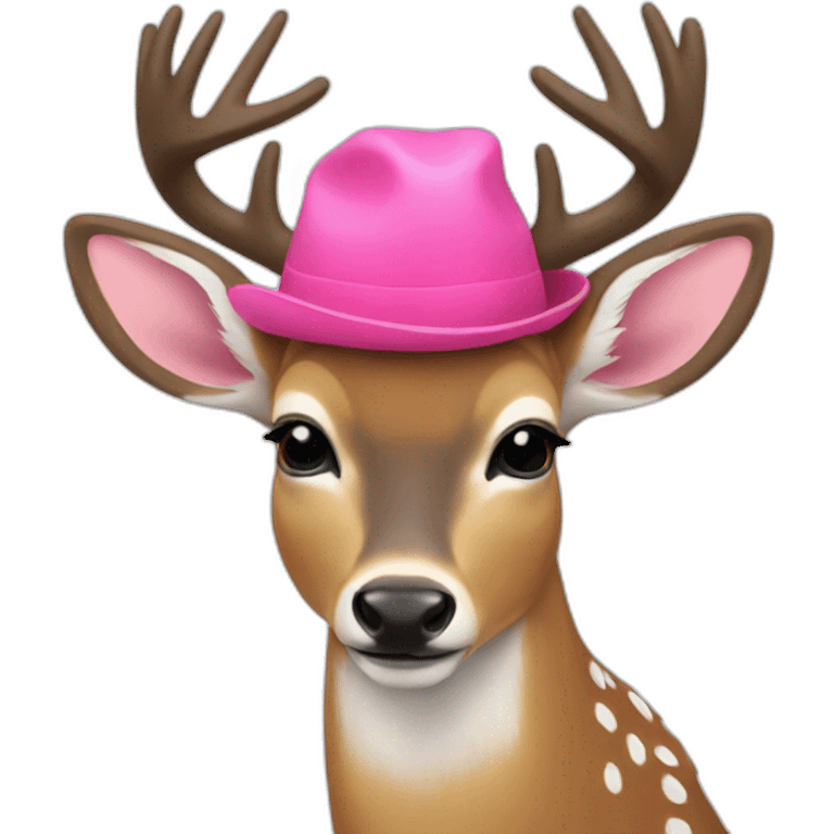 A deer with a pink hat emoji