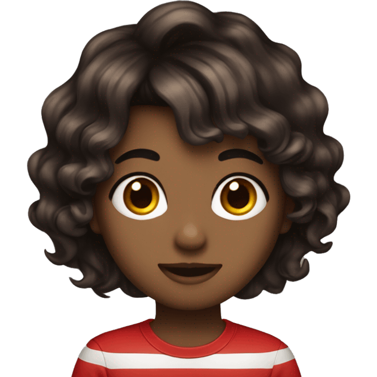 wavy dark brown hair and some red streaks on bang emoji