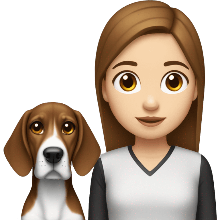 Girl with brown hair and a treeing walker coonhound who is black and white with little bown emoji