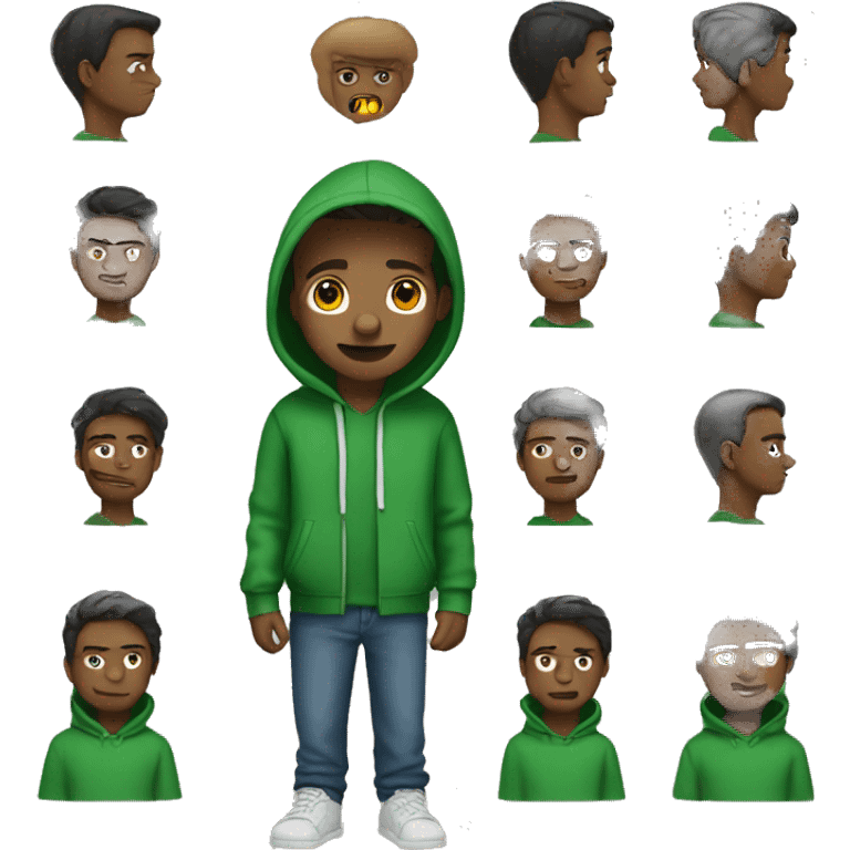 Guy in green hoodie Standing [Brown skin] emoji