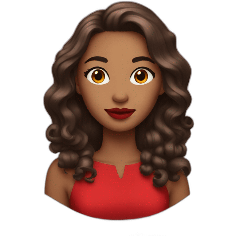 with beautiful hair, red lipstick, red dress emoji