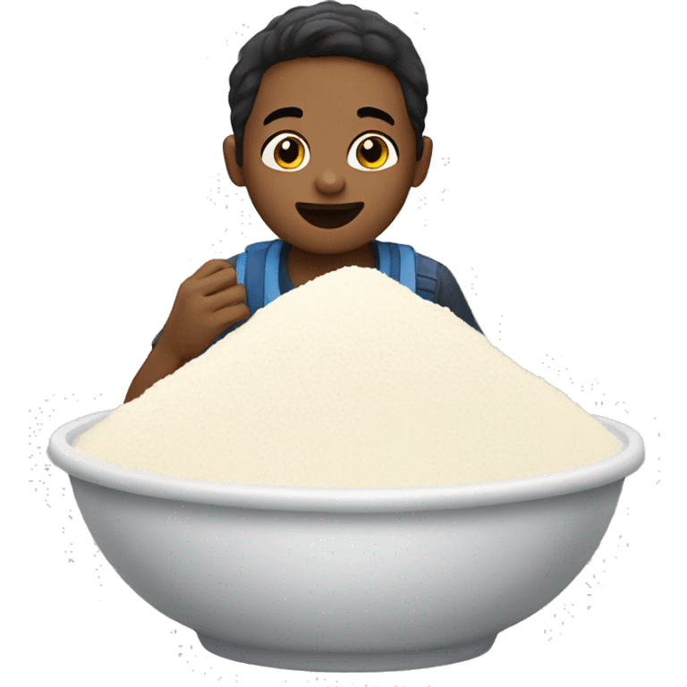 A boy eating a pile of white flour emoji