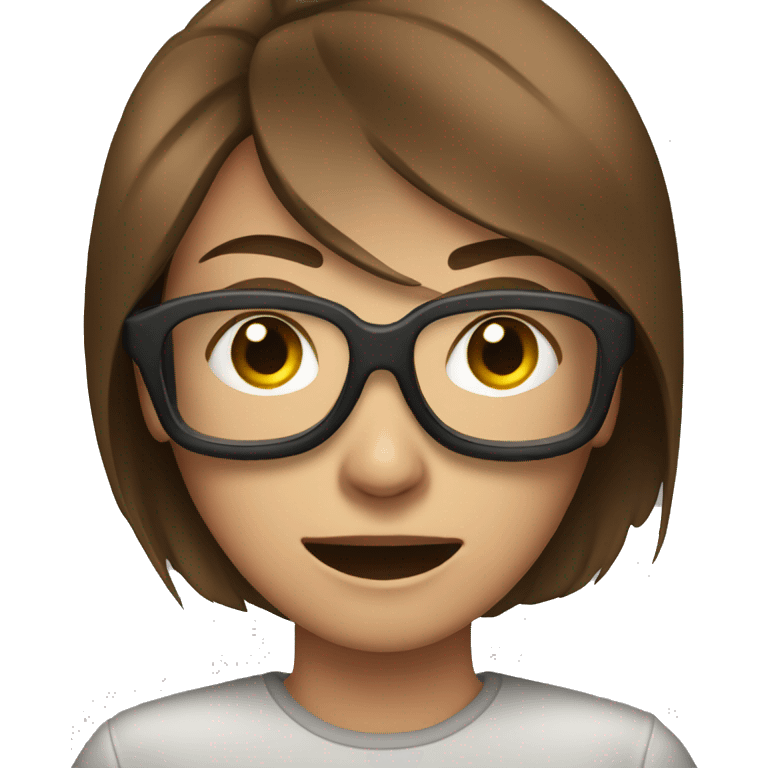 A FEMALE SMILE, WITH A ANGRY FACE, SQUARED GOOGLES AND SHORT BROWN HAIR emoji