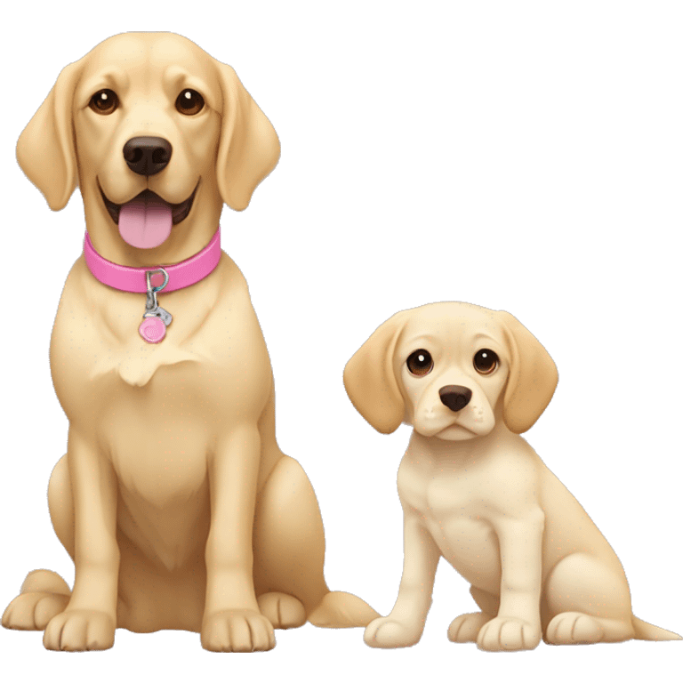 Yellow lab with pink collar next to light tan color cocker spaniel emoji