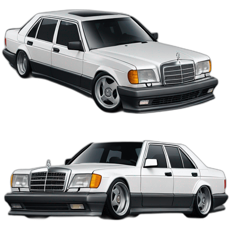 1990 Mercedes SEL with amg body kit and amg aero II monoblock wheels front side angle  emoji