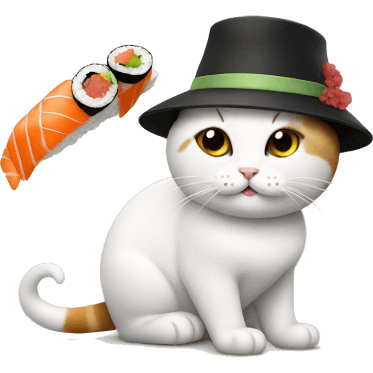 cat wearing a hat made out of sushi emoji