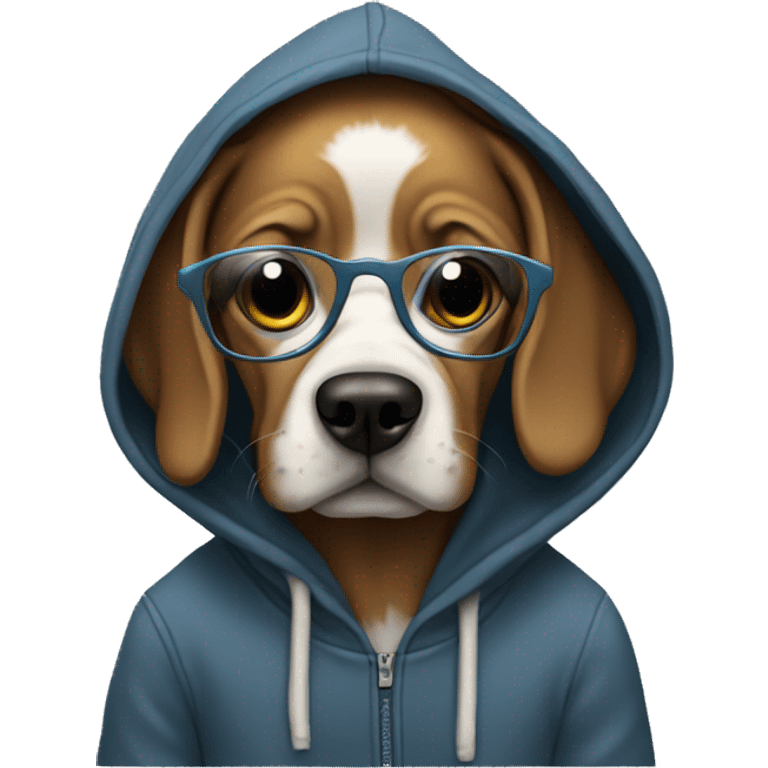 Dog wearing a hoodie and glassses emoji