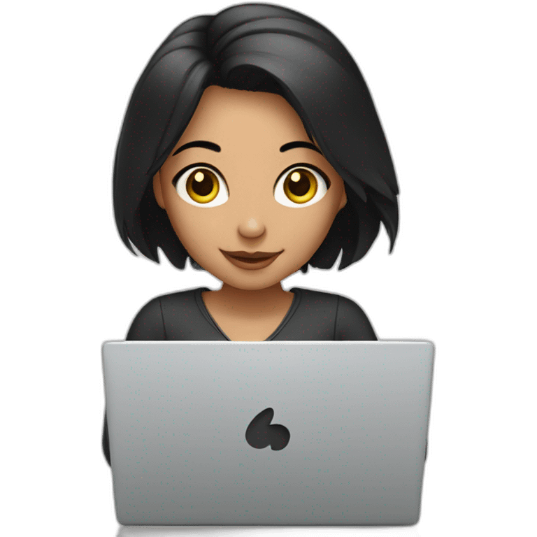 a girl with black hair and big ears working on a laptop emoji