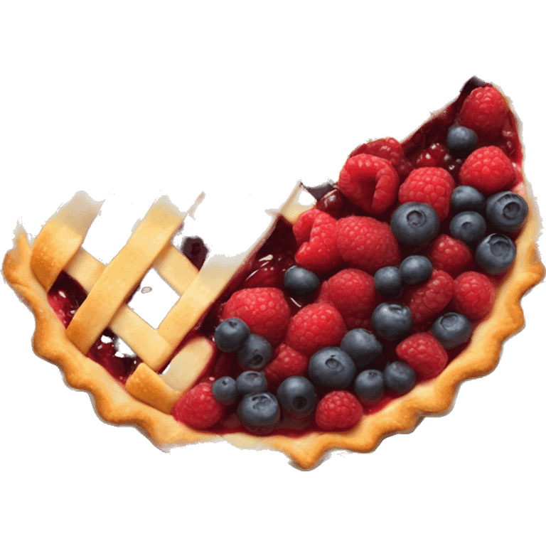 slice of pie with a lattice crust and berries oozing out. emoji