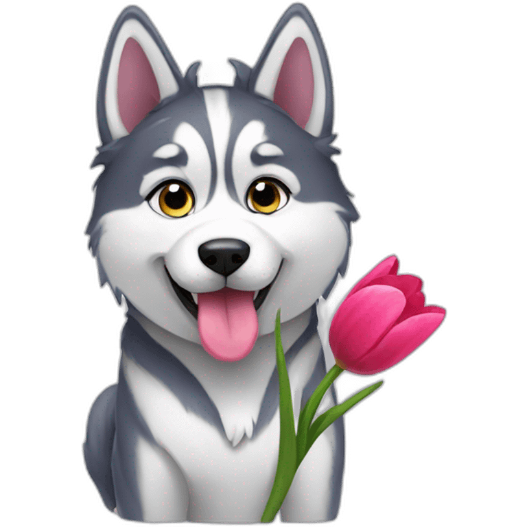 husky with tulip emoji