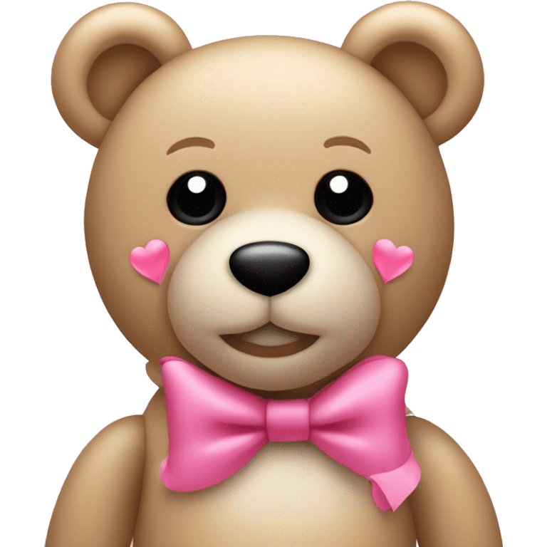 beige teddy bear with pink bow with pink hearts emoji