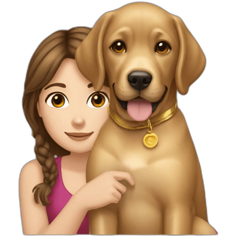 Brown hair girl with a gold labrador emoji