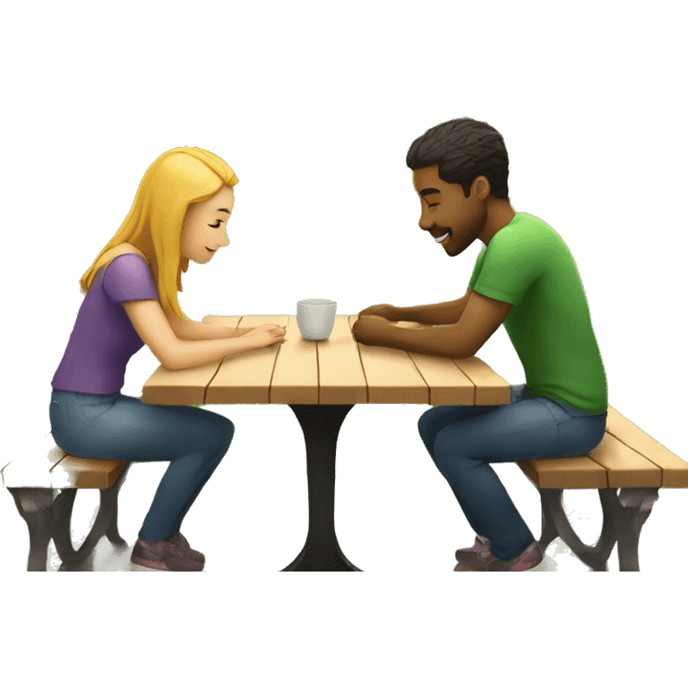 Couple sit on table in park emoji