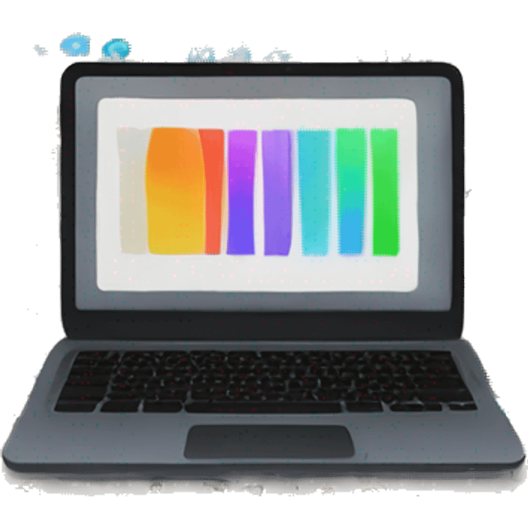 laptop with colorful text on the screen emoji