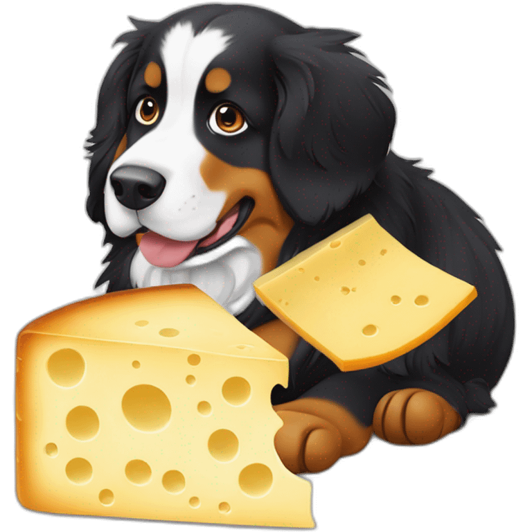 Bernese mountain dog eating swis cheese raclette emoji