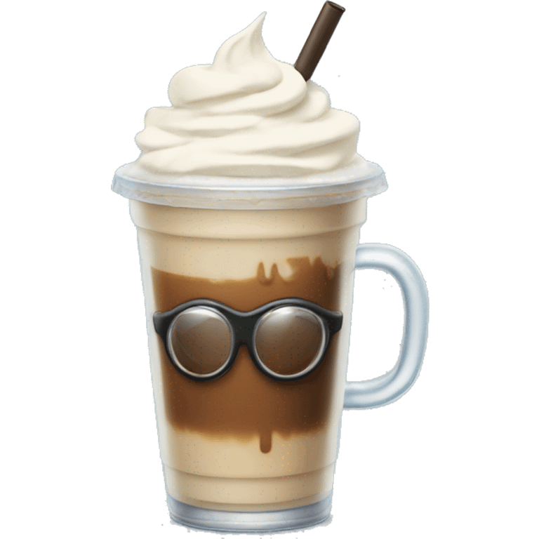 Iced coffee with whipped cream aND hAND aND gOGGLES emoji