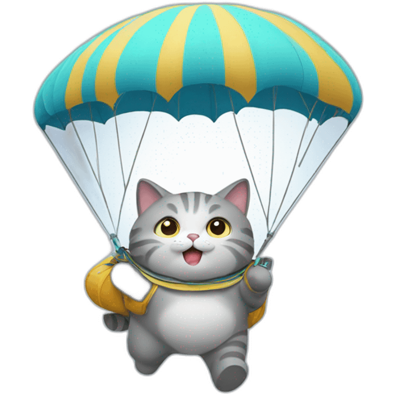 fat grey cat flying with a parachute emoji