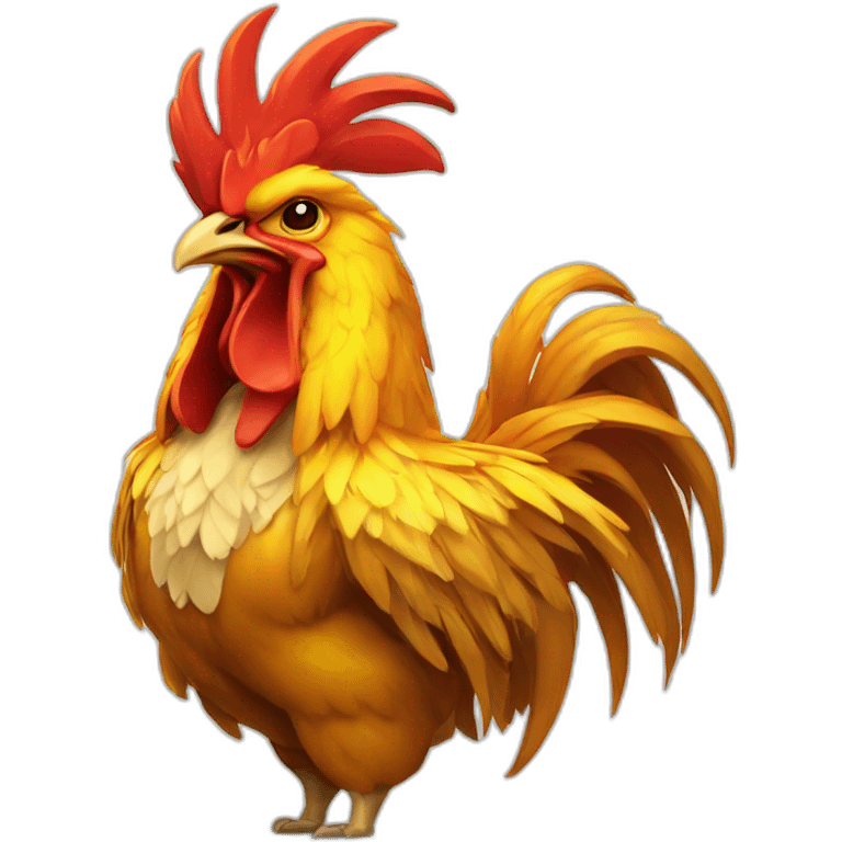 proud and howling golden phoenix rooster with a crown on its head emoji