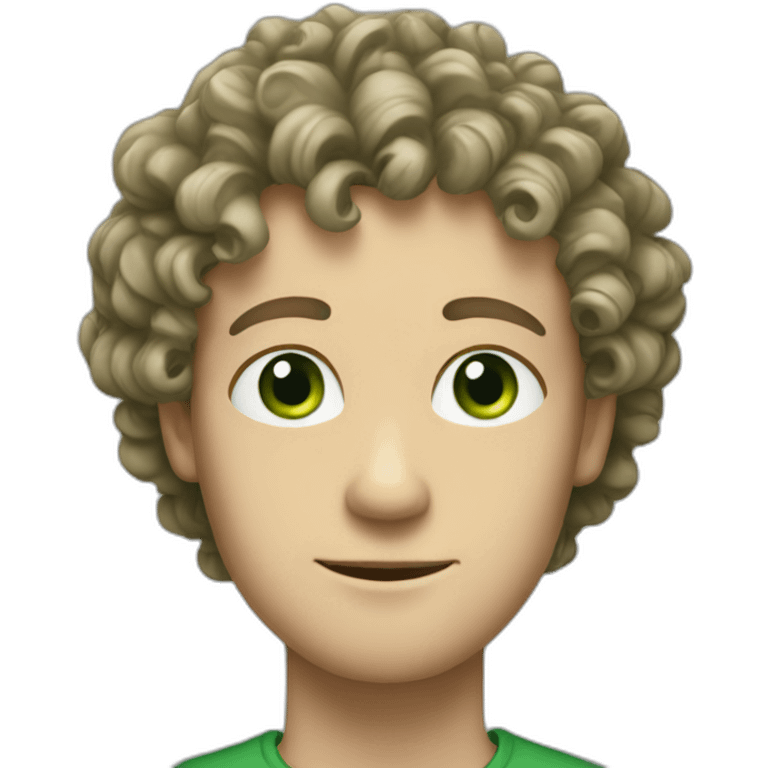 white man with green eyes and curly hear , emoji