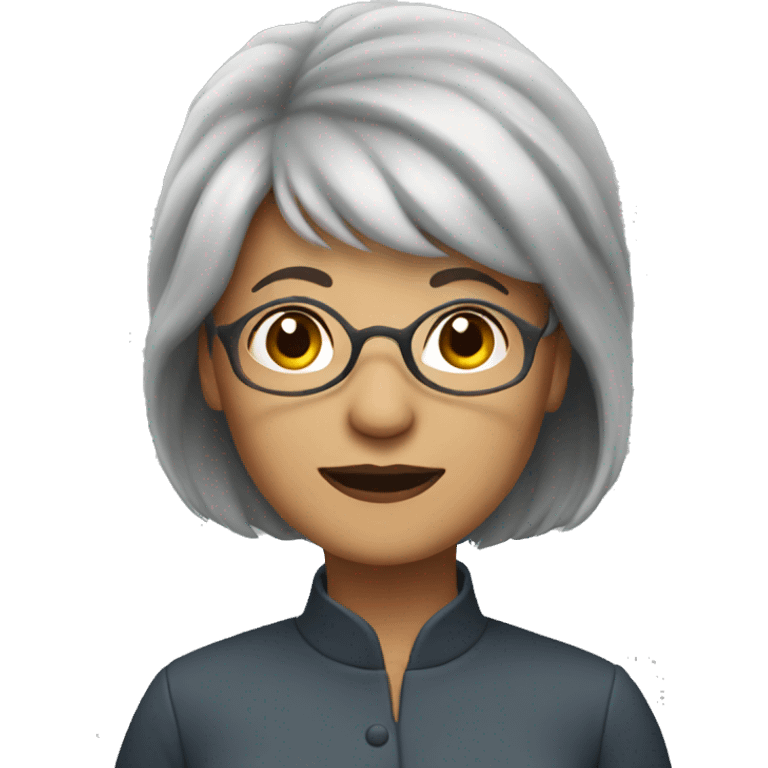 woman with grey hair and bangs, older glasses emoji