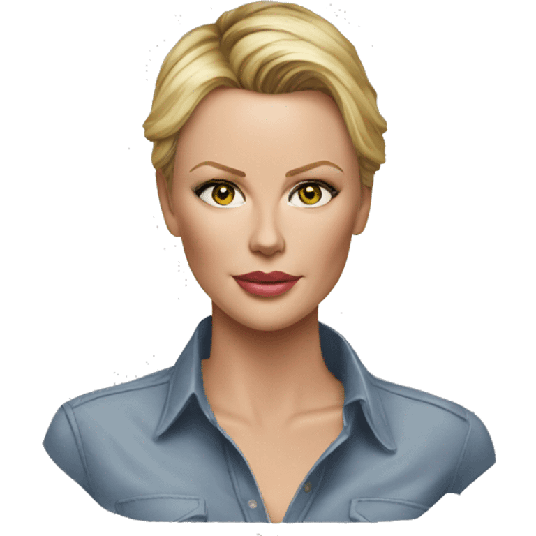 ultra realistic charlize theron wearing shirt emoji