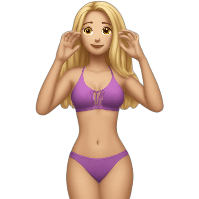 Slim-thicc Caucasian woman bikini hands-in-hair pose (beach body) emoji