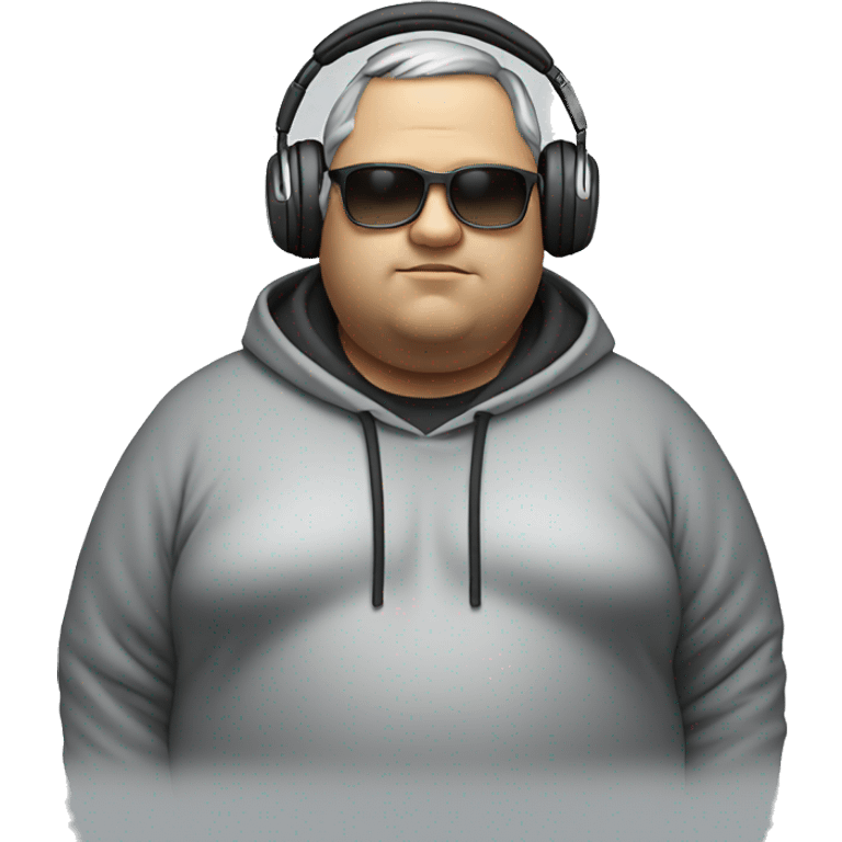 Fat man wearing a hoodie and headphones  emoji