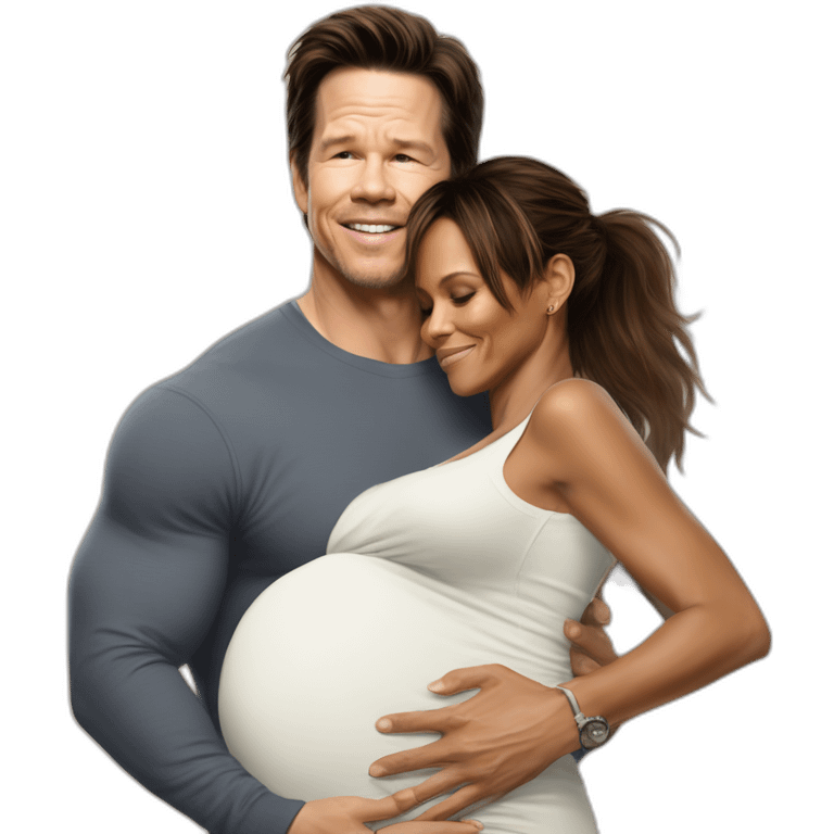 Pregnant mark Wahlberg being hugged by Halle berry emoji