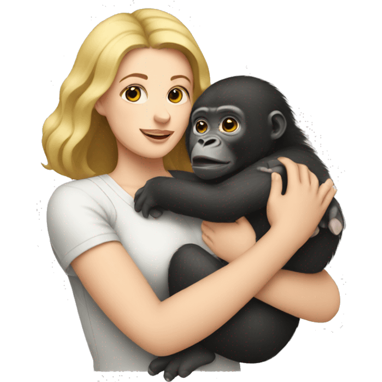 a white woman holding a baby gorilla in her hands emoji