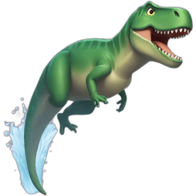 a vertically swimming trex emoji