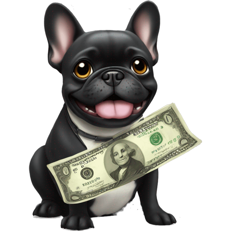 Black french bulldog paying money emoji