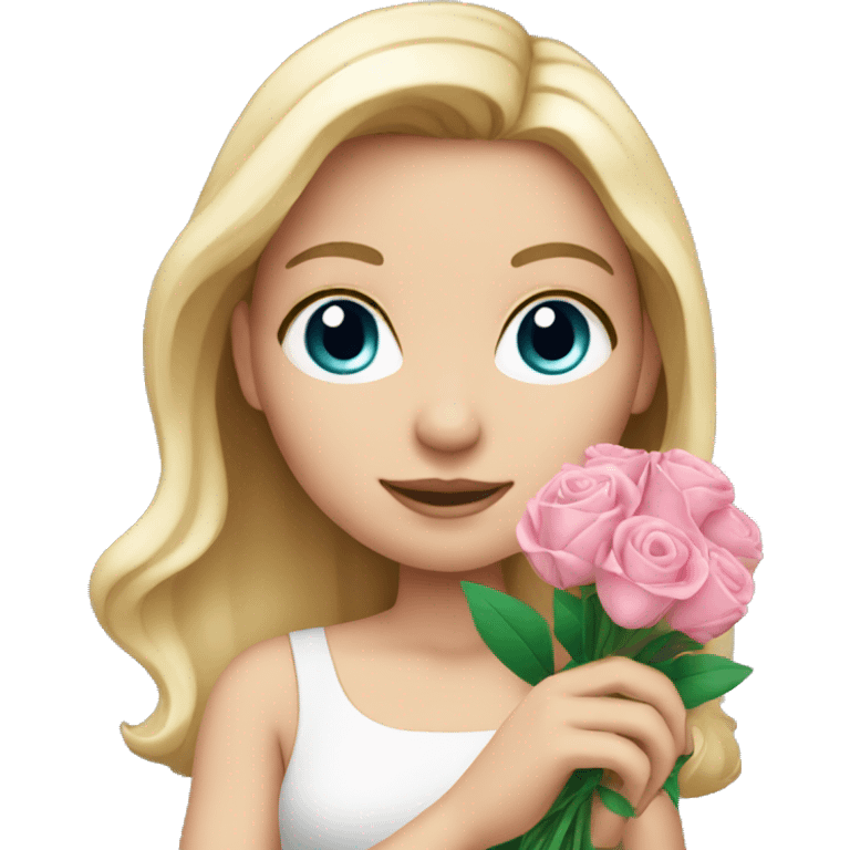 White girl holding pink flower bouquet emoji