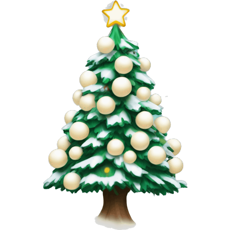 Christmas tree with snow, lights and white balls  emoji