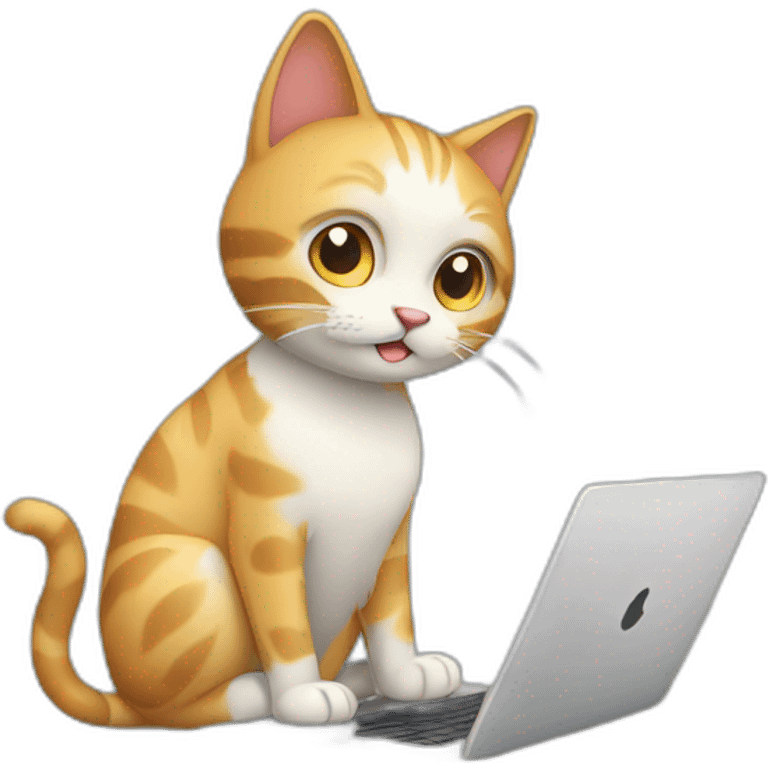 cat typing in laptop side view emoji