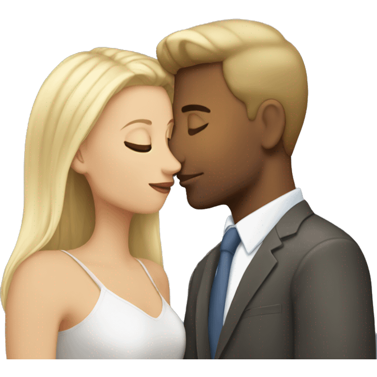 blonde guy kissing brunette girl emoji