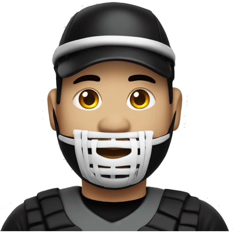 Fat Korean baseball umpire in a black outfit with mask emoji