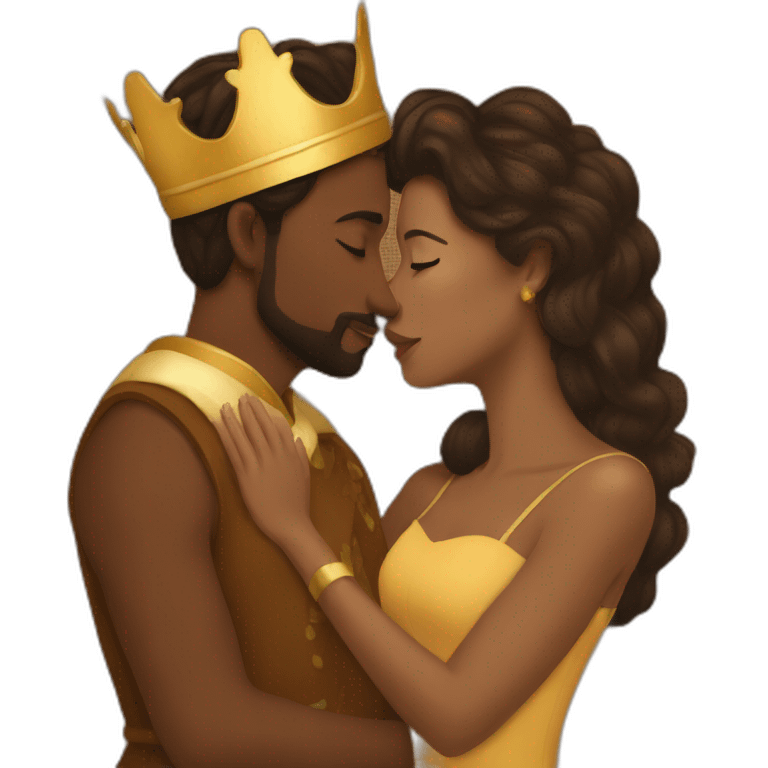 Brown king kissing brown queen emoji