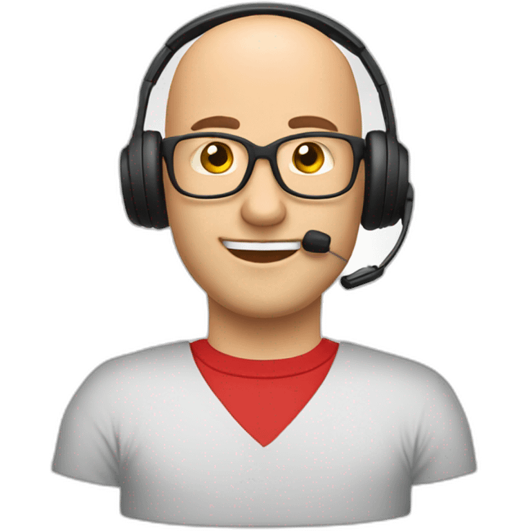 customer service bald man with headset with red t-shirt emoji