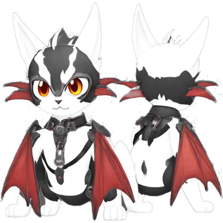 cool edgy black punk red ethereal fantasy nargacuga-bat-cat-Fakemon collar harness full body emoji