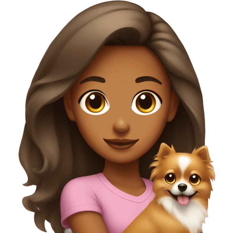 Young tanned girl with Pomeranian emoji