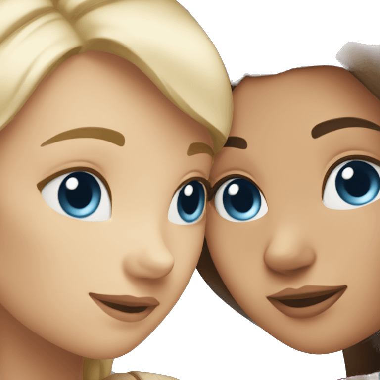 Blond and blue eyes girl and brunette and brown eyes woman cuddling emoji