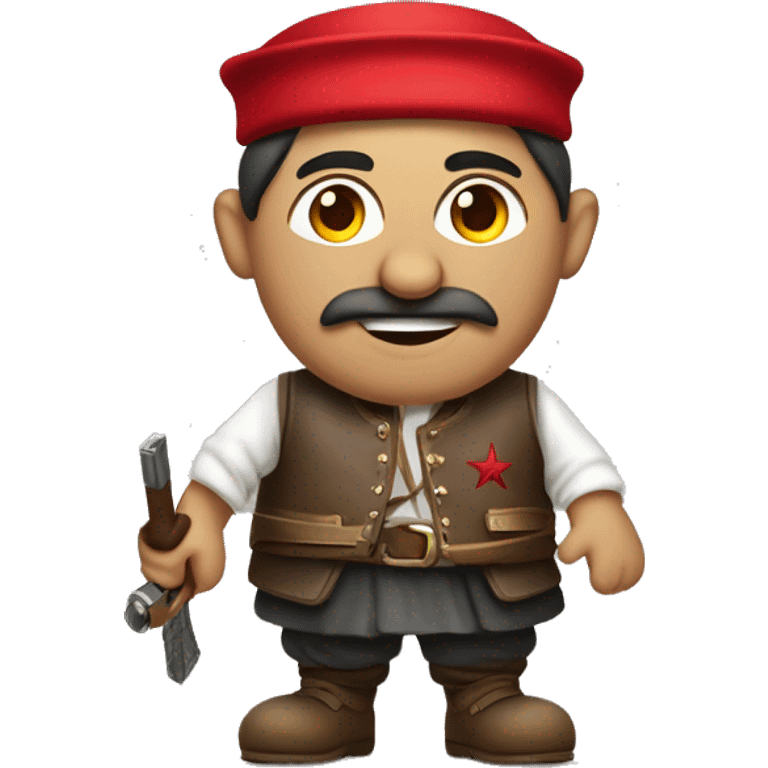 An emoji of a traditional Turkish 'efe' figure wearing a fez, dressed in a vest and baggy pants, often holding a weapon, symbolizing courage and heroism in Turkish culture emoji