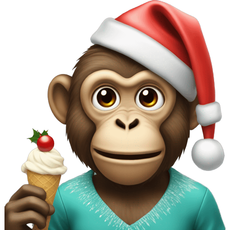 monkey with a christmas hat eating ice cream  emoji