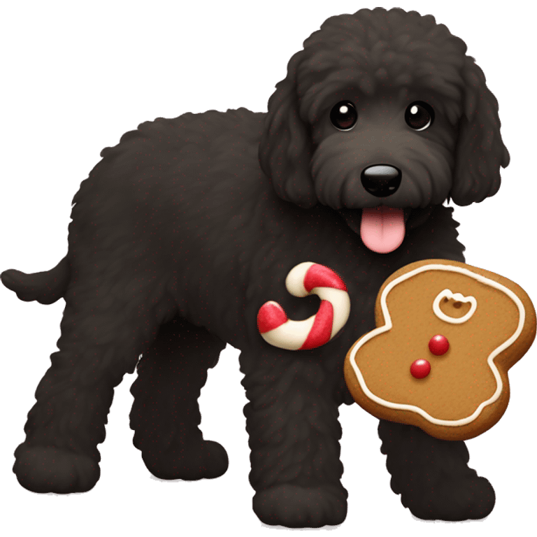 Black goldendoodle stealing a gingerbread cookie  emoji