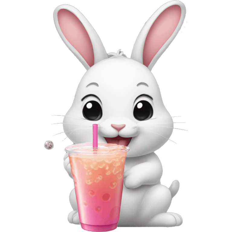 rabbit eating bubbletea emoji