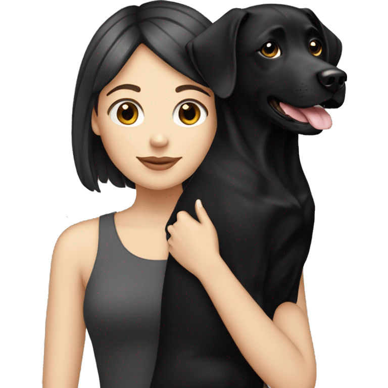 white girl with black hair holding black lab emoji