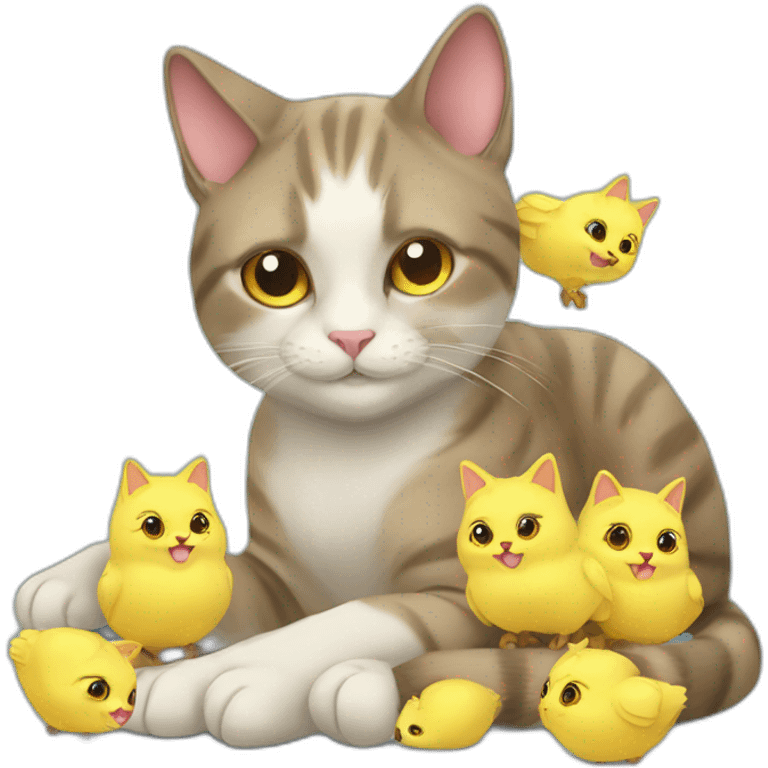 Cat pampering own chicks emoji