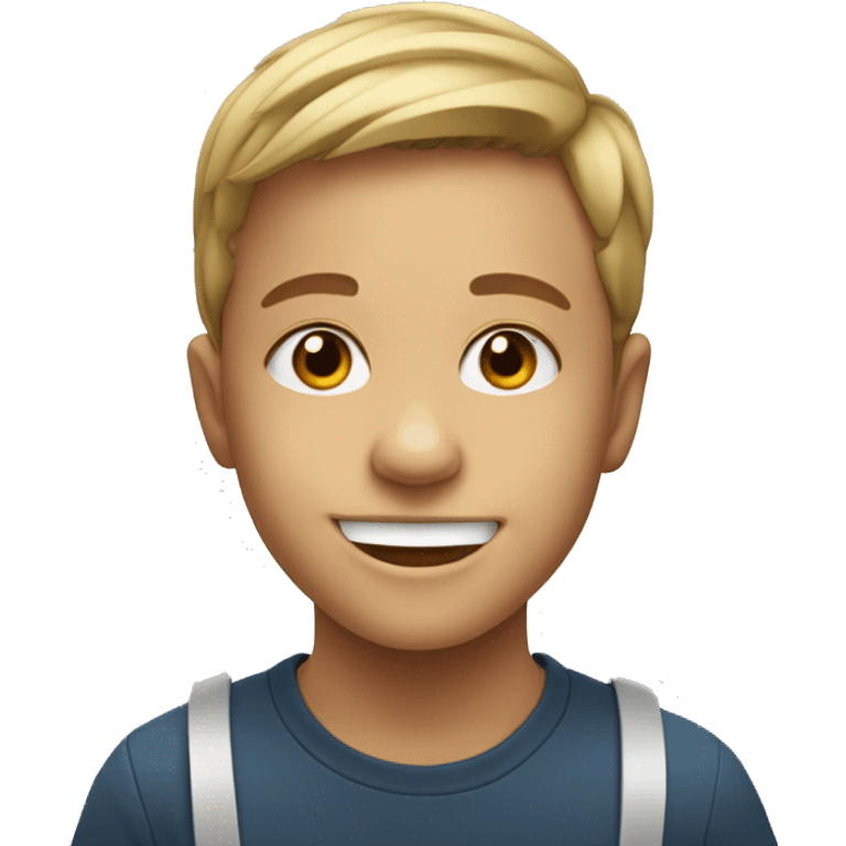 smiling boy indoors portrait with nasal spray emoji